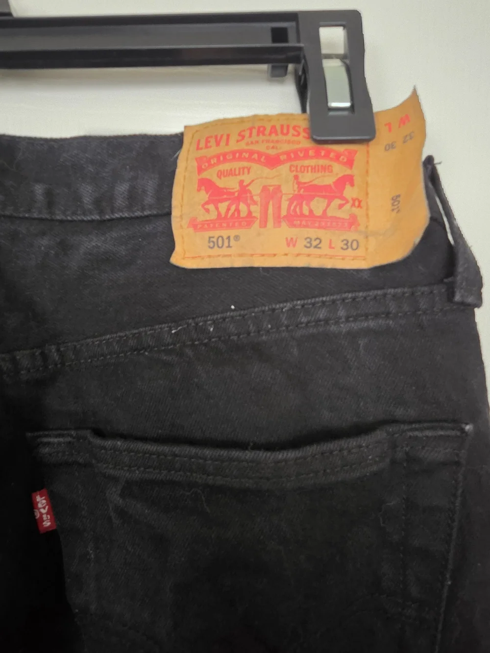Levi's 501 Black Men's Straight Jeans with Tan Leather Patch